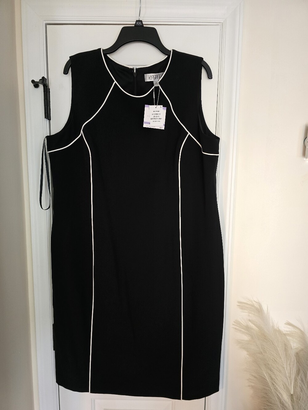 Kasper Black Sheath Dress with White Piping